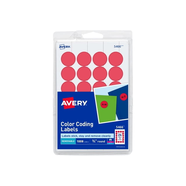 Avery Print or Write Étiquettes Rondes de Codage de Couleur - Adhésif Amovible - Rouge - 0,75 Po Rond 1008 Pcs (42 Feuille(s) x 24) Étiquettes