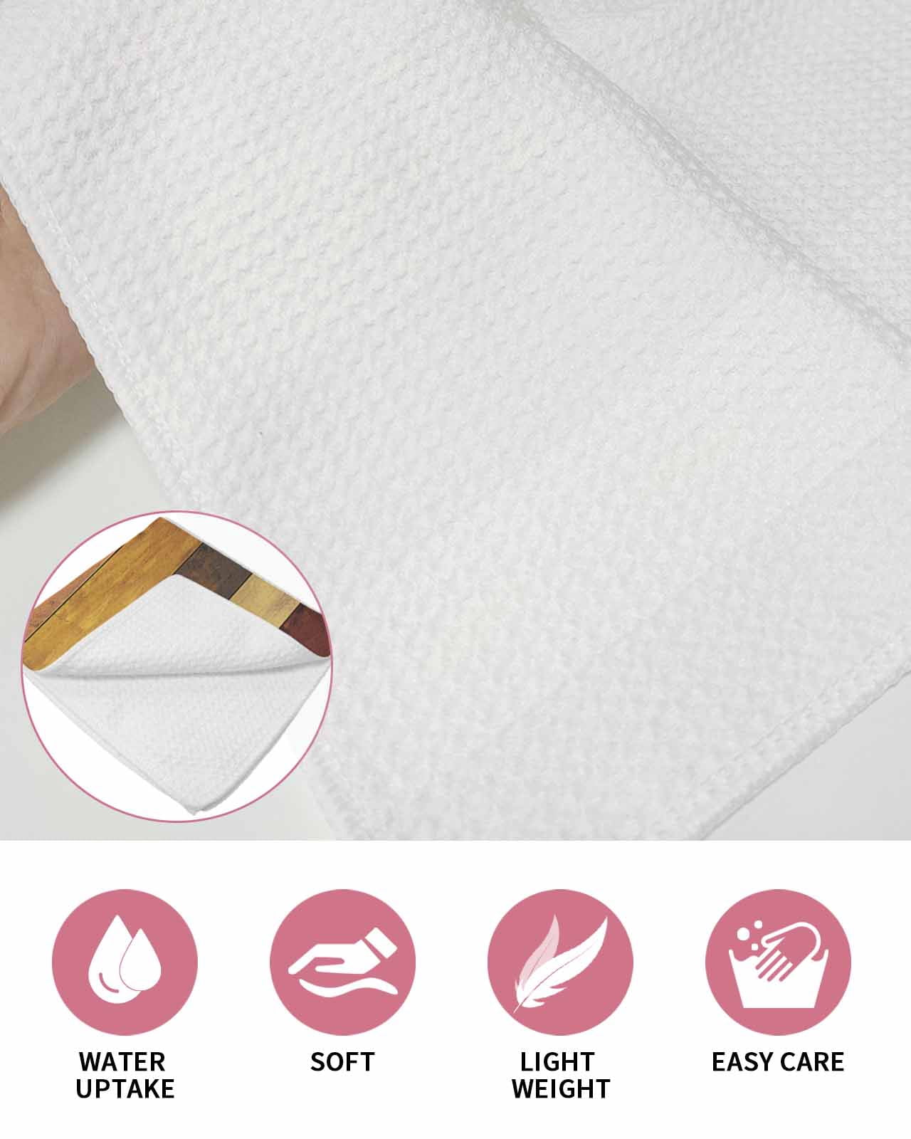 Brown Red Grey Farmhouse Kitchen Dish Towels for Drying Dishes Set of 3, Vintage Wooden Country Waffle Weave Microfiber Terry Hand Tea Bathroom Towels Quick Dry & Absorbent Towel 15.7x23.6