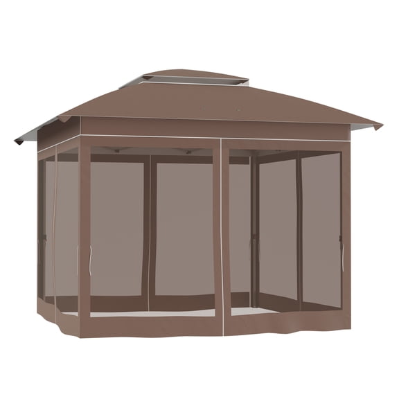 12x12 Pop Up Canopy Tent with Netting, Instant Shelter for Parties - Khaki