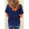 thumbnail image 6 of Women's Blue Glittering Game Day Graphic Cuffed Sleeve Crew Neck T-Shirt - [ZhiHiMeRi] | (US 20-22)2XL, 6 of 8