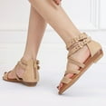 thumbnail image 4 of Xfvqtps Wedge Sandals for Women Back Zipper Crisscross Strappy Open Toe Side Cutout Buckle Decoration Dressy Beach Summer Roman Sandals Beige, 4 of 9