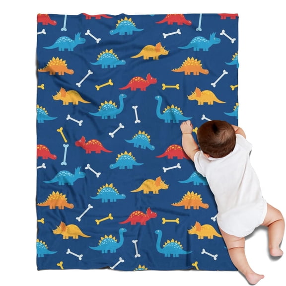 DarkBlue Cartoon Dinosaurs Bones Pattern Blanket,Comfortable Soft Flannel Throw Blanket,All Season,Warm Lightweight Blankets for Sofa Bed Couch Living Room Chair,30"x40"