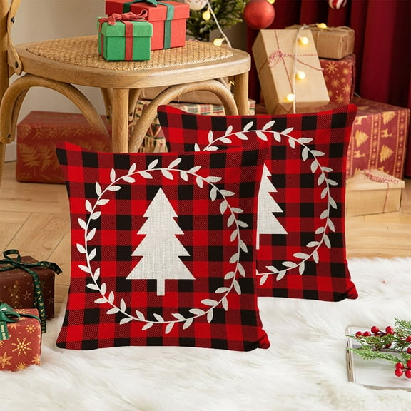 Anhility Christmas Decorative Throw Pillow Covers Farmhouse Soft Square Xmas Tree Reindeer Graphic Throw Pillow Covers for Home Sofa Bedroom Office Car, 18x18 Inch