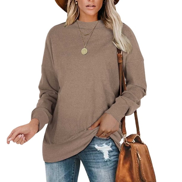 Pntutb Moda Mujer Otoño Invierno Sólido Cuello Redondo Jersey Manga Larga Tops Pntutb Pntutb-3568