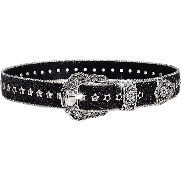 Jiibva Personality Gothic Rhinestone Belts for Women Fashion PU Waist Belt Western Cowboy Style Belt Women Accessories for Jeans, Dresses