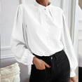 thumbnail image 2 of FAIWAD Women's Tops Long Sleeve Frill Round Neck Solid Color Blouse Button Down Office Shirt, 2 of 6