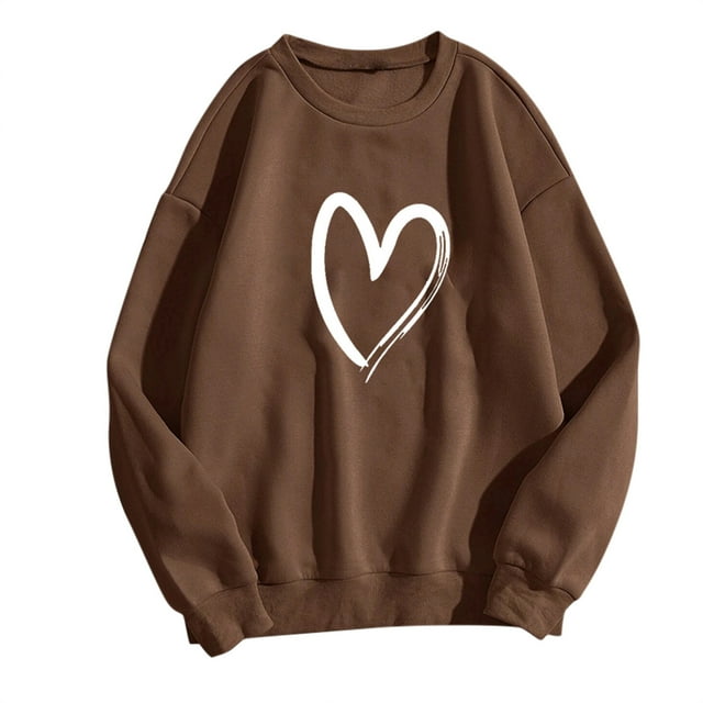 Chandail à Manches Longues Décontracté pour Femmes avec Imprimé Graphique, Haut de Type Chandail, T-Shirts pour Femmes, Brun, M