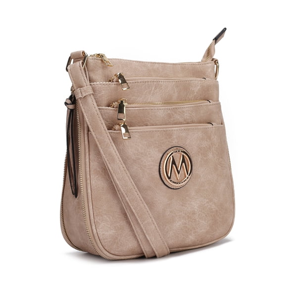 MKF Collection Salome Expandable Multi-Compartment Crossbody Bag for Women Stylish Vegan Leather Purse by Mia K- Taupe