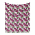 thumbnail image 1 of Floral Soft Flannel Fleece Throw Blanket, Bold and Inky Illustrations of Roses Lilies and Chamomiles, Cozy Plush for Indoor and Outdoor Use, 50" x 70", Magenta Purple, by Ambesonne, 1 of 5