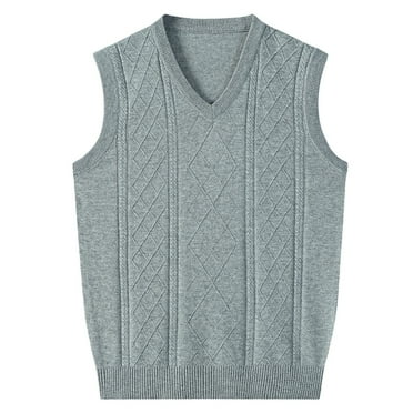 eileial Mens V-Neck Knitted Sweater Vest Solid Plain Sleeveless Pullover,Gray M