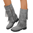 thumbnail image 3 of Willtoo Flat Boots With Fringe For Women,Mid Calf Boots For Women Low Heel,Suede Ankle Boots Gray, 3 of 6