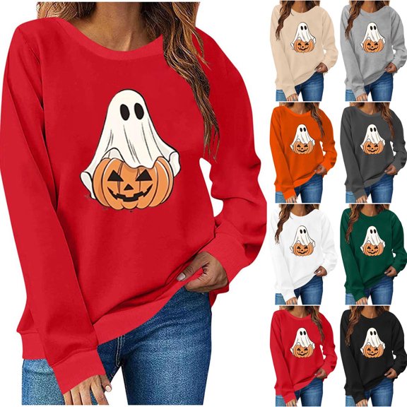 Hilzaten Womens Long Sleeve Tops Graphic Hoodless Pullover Loosse Casual Womens Sweatshirts
