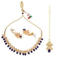 thumbnail image 5 of Efulgenz Indian Jewelry Set Antique Vintage Bollywood Blue Crystal Choker Kundan Necklace and Dangle Earrings with Maang Tikka Ethnic Traditional Wedding Bridal Jewelry Sets for Women, 5 of 6