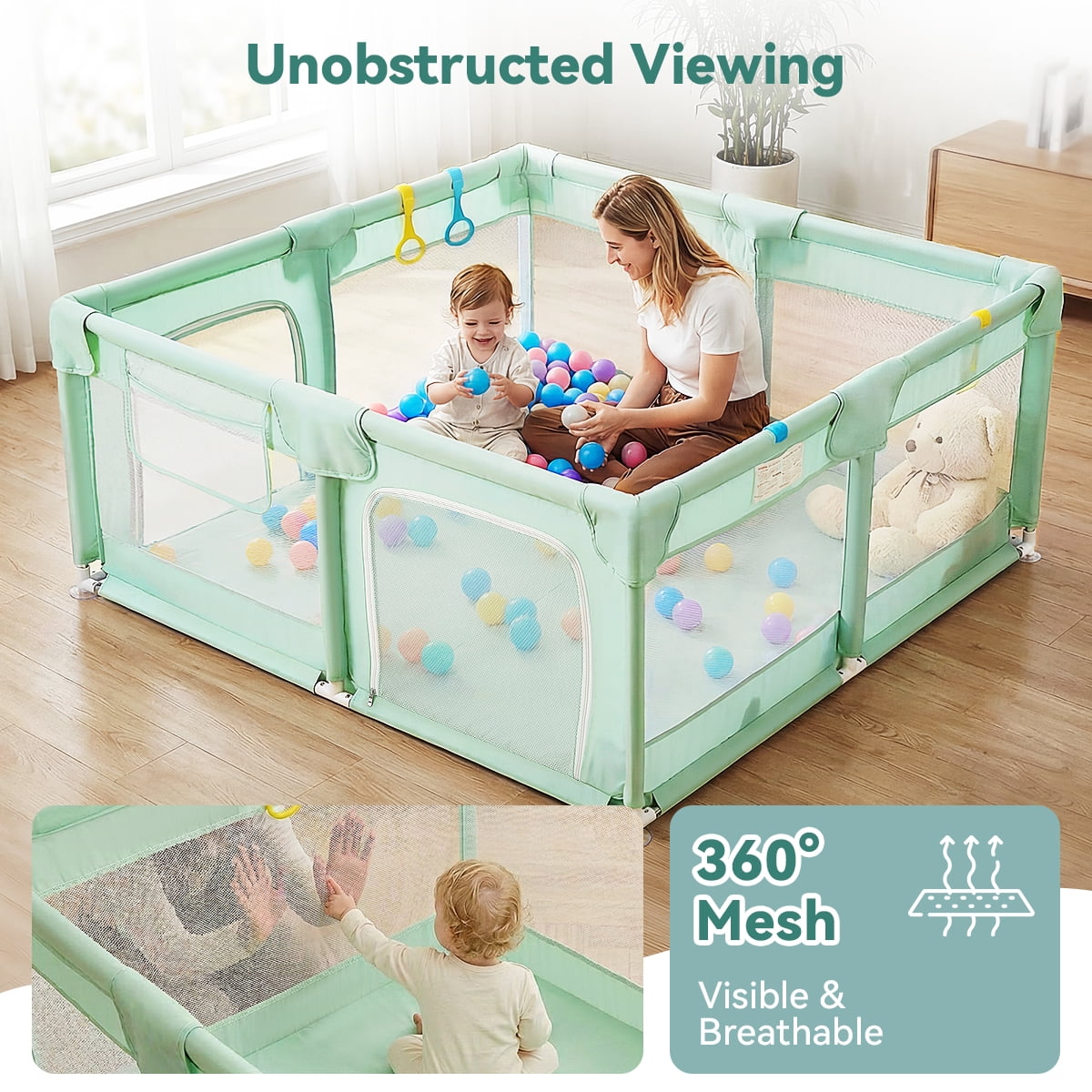 Large Baby Playpen, 50*50inch Activity Center Playard for Babies and Toddlers, Gray