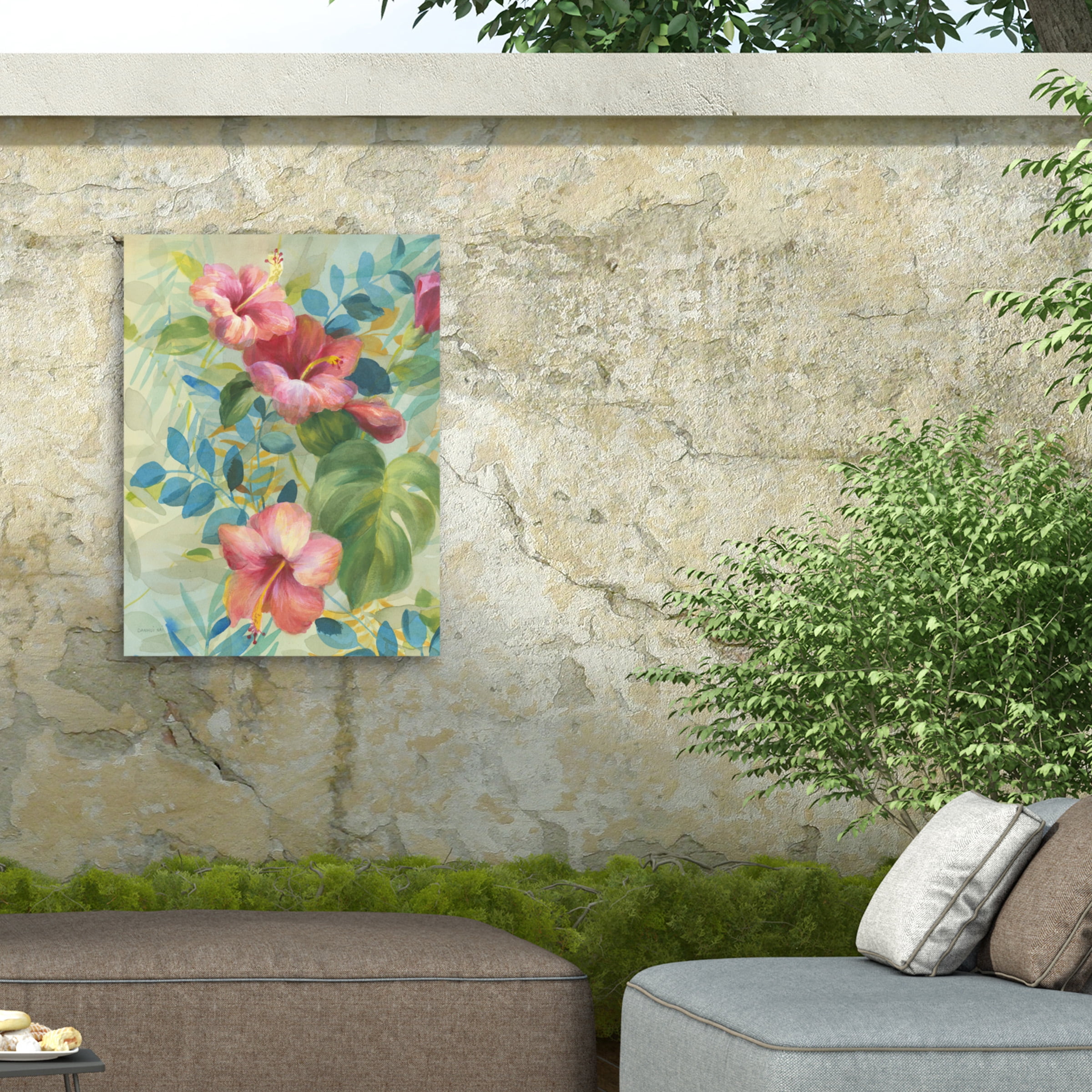Danhui Nai 'Hibiscus Garden II' Outdoor Canvas 47x22