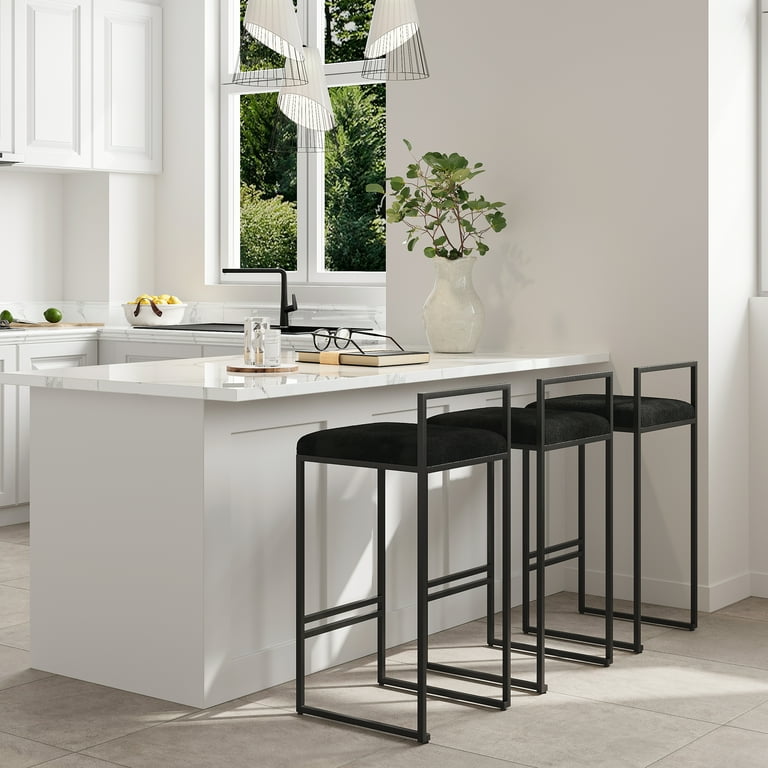 Homary Modern Black Velvet Counter Stool Set of with Back