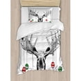thumbnail image 3 of Moose Queen Size Duvet Cover Set, Christmas Moose with Xmas Ornaments Balls Hanging from Horns Funny Noel Sketch Art, Decorative 3 Piece Bedding Set with 2 Pillow Shams, Multicolor, by Ambesonne, 3 of 3