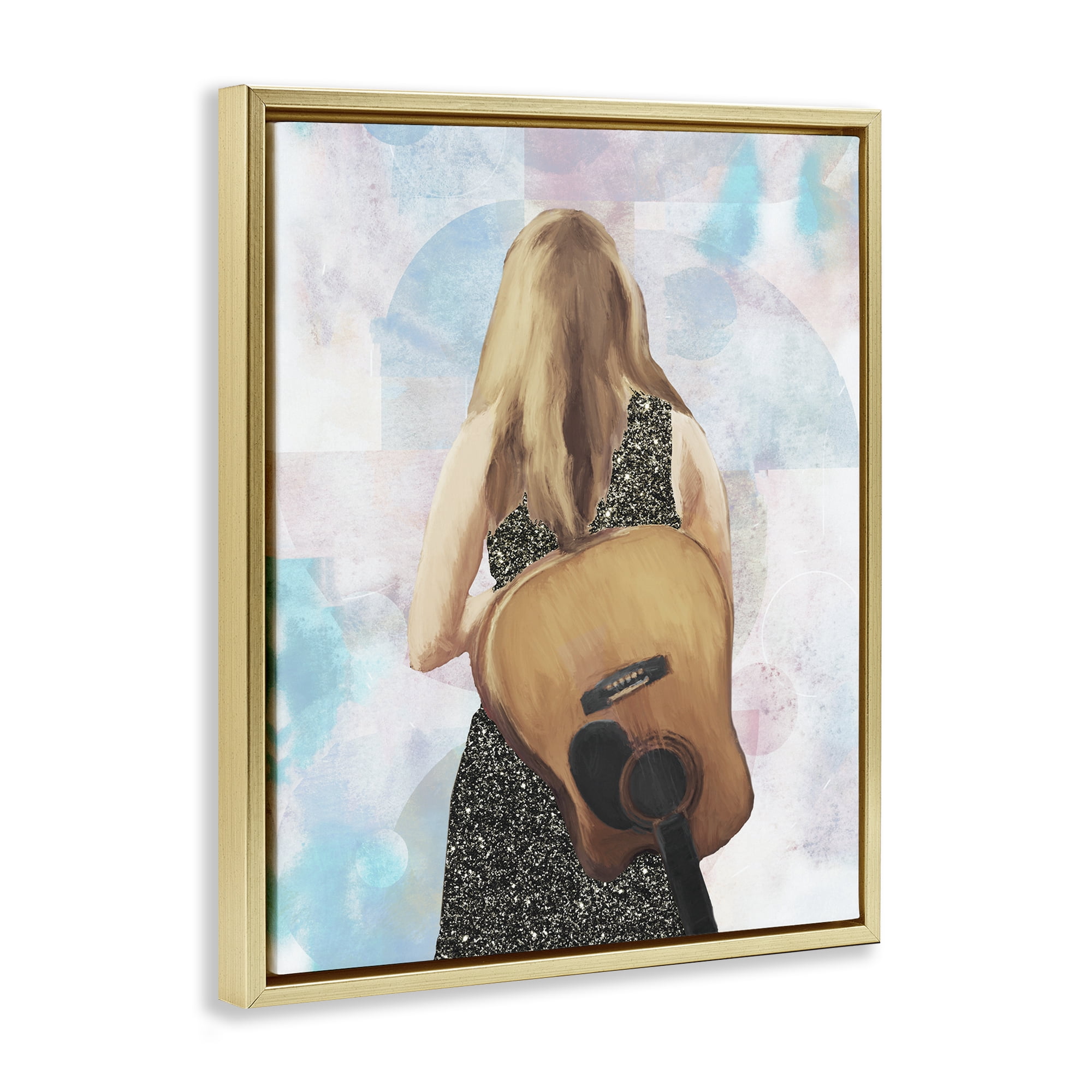 Stupell Industries Dreaming With My Guitar Gold Framed Floater Canvas Wall Art, design by Dan Meneely