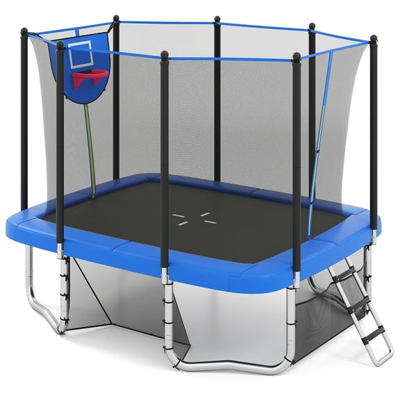 Gymax 10 x 8 FT Heavy-Duty Trampoline w/Basketball Hoop Soccer Goal Non-Slip Ladder Blue
