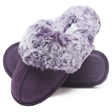 Jessica Simpson Comfy Faux Fur Womens House Slipper Scuff Memory Foam Slip On Anti-Skid Sole