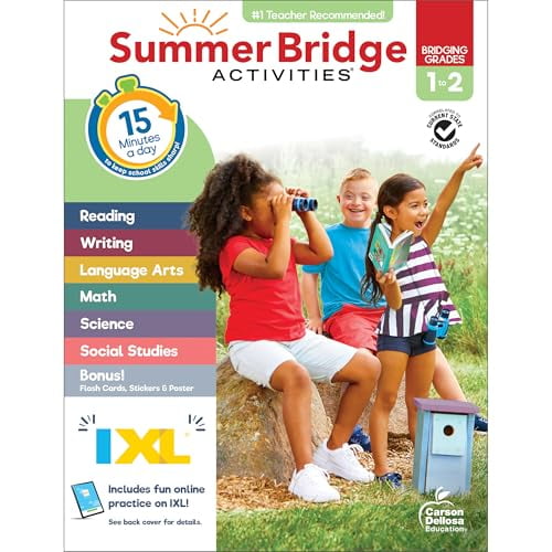 Pre-Owned Summer Bridge Activities 1st to 2nd Grade Workbook, Activity Book With Math, Language Arts, Reading Comprehension, Science, Social Studies, Writing, Fitness, Flash Cards, eBook, Stickers an