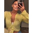 thumbnail image 6 of Women'S Cardigan Hollow Out Button Front V Neck Long Sleeve Knit Crop Sweater Top Yellow M, 6 of 10