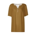 thumbnail image 5 of Summer Tops for Women Plus Size Casual Solid Color Medium Short Sleeve V-Neck Top Womens Blouses Gold 2XL, 5 of 5