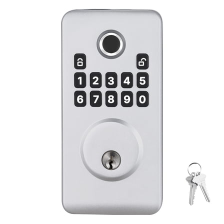 KFFKFF Fingerprint Door Lock, Electronic Biometric Deadbolt with Innovative Easy-Grip Design, Auto Locking, Temporary Code, Privacy Password, Keyless Entry for Home or Apartment, Silver