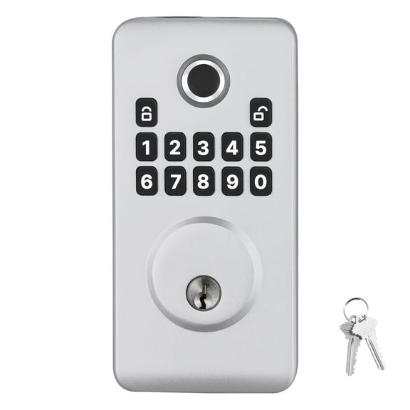 KFFKFF Fingerprint Door Lock, Electronic Biometric Deadbolt with Innovative Easy-Grip Design, Auto Locking, Temporary Code, Privacy Password, Keyless Entry for Home or Apartment, Silver