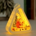 thumbnail image 2 of Christmas Hanging Night Light – Triangular LED Lamp with Tree, Santa & Snowman Pattern, Warm White Glow, Battery Operated Desktop Decor for Xmas Home, 2 of 7