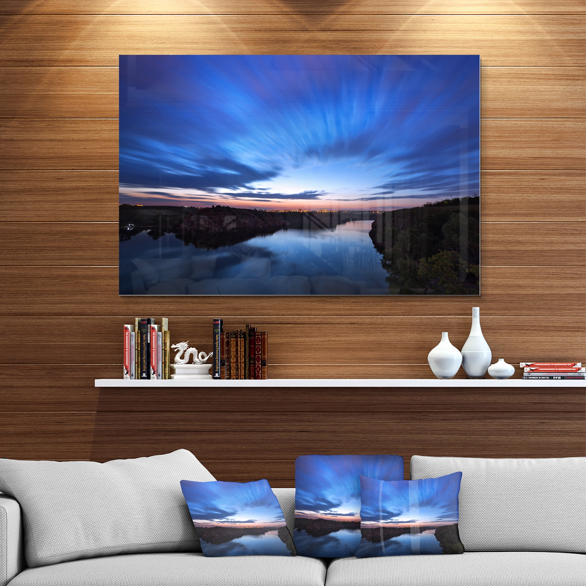 Designart 'Blue Night Sky with River' Metal Wall Art