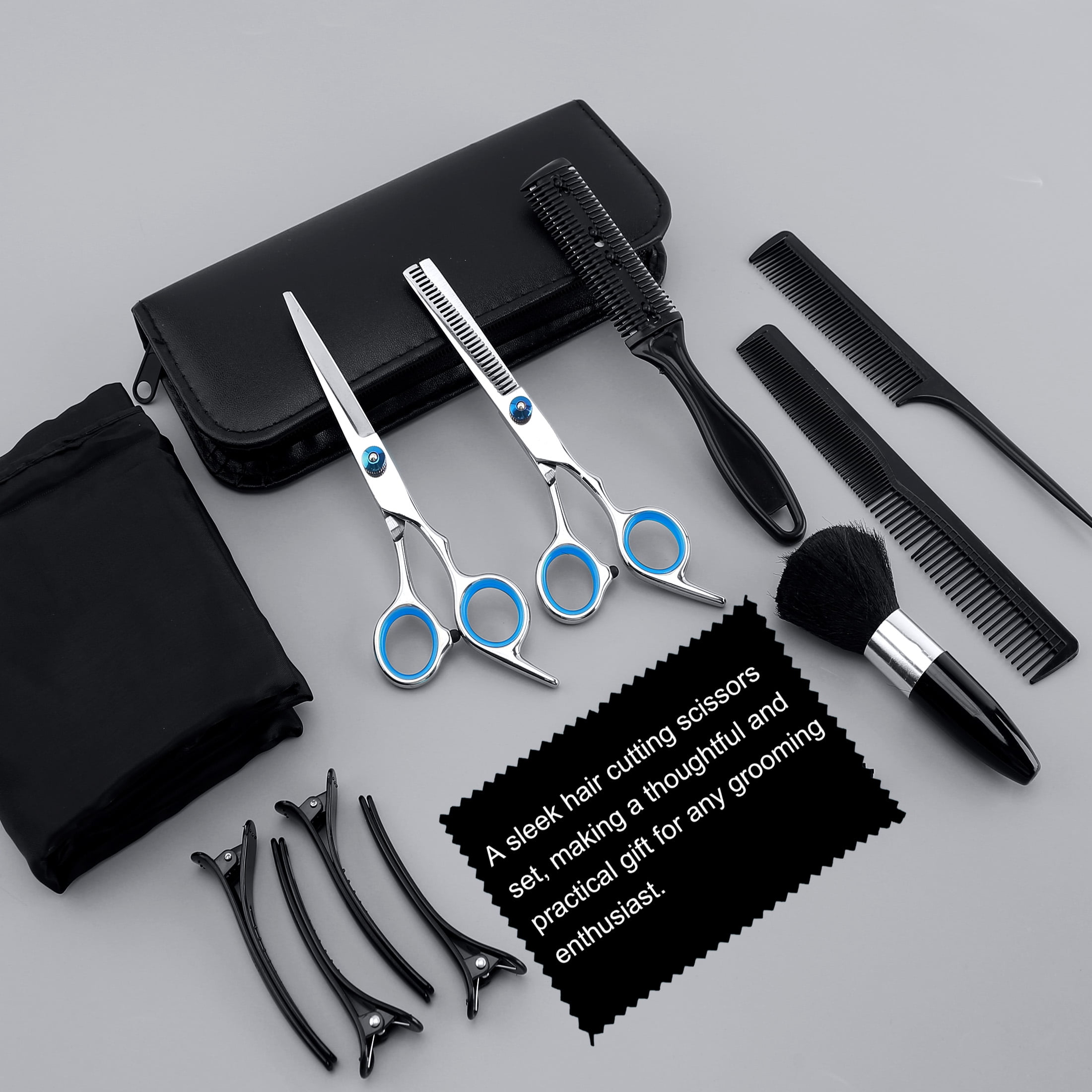 cyrico Hair Scissors, 14 Pcs Professional Haircut Scissors Kit for Men and Women, Stainless Steel Hairdressing Shears Set for Barber, Home