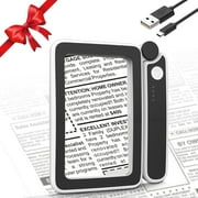MoKo Magnifying Glass with Light 3 Modes, Rechargeable 4X Full Page Book Magnifier for Reading, Black