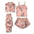 thumbnail image 2 of Chroia Women's 4-Piece Satin Pajama Set - Silk-Like Lace Trim Cami & Button-Down Loungewear, 2 of 6
