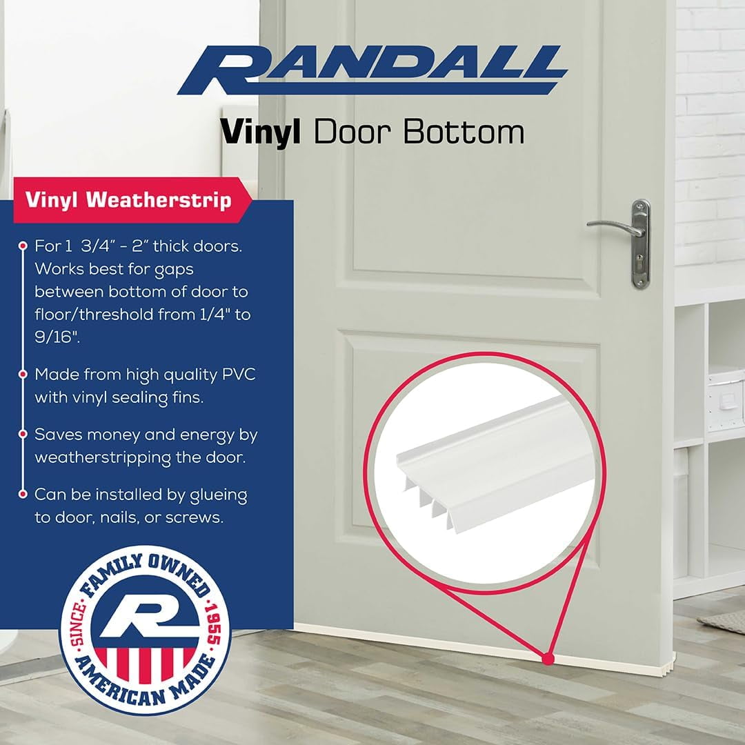 3 FT - White Vinyl Door Bottom Weatherstrip for 1 3/4" - 2" Thick Doors.
