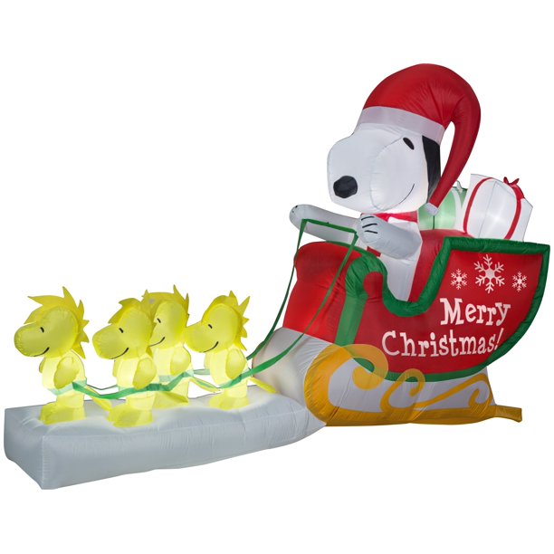 Gemmy 8' Airblown Inflatable Snoopy as Santa in Sleigh Scene Walmart