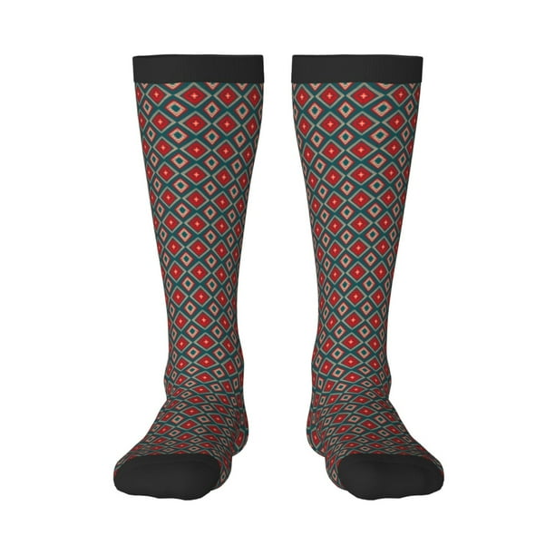 Fotbe Red And Orange On Blue Teal Calcetas Divertidas Estampadas para Hombre y Mujer, Calcetas de Algodón hasta la Rodilla para Caminar, Correr, Enfermería y Embarazo