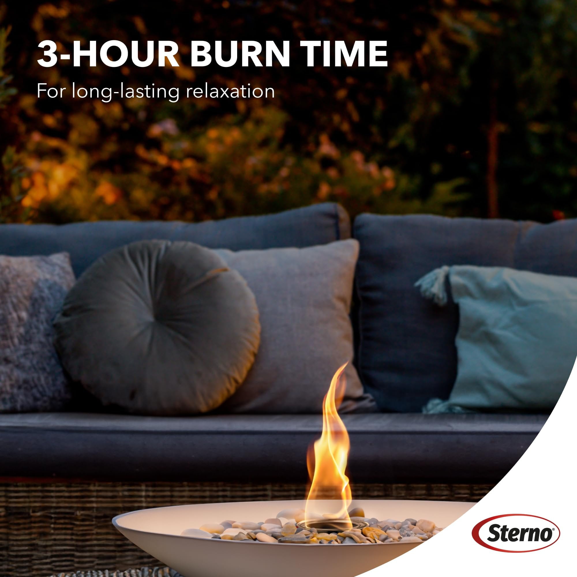 Sterno Fuel Cans 6-Pack Firepit Gel Fuel - 3 Hours of Burn Time, Realistic Wood Crackling Sounds - Smokeless & Odorless, No Ash, & Soot - All-Weather Burner for Indoor Fire Pit & Outdoor Fire Pit