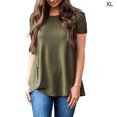 thumbnail image 2 of Femmes T-shirt Couleur Unie Haut Col Rond Manches Courtes Femmes Chemisier, Vert Armée, XL, 2 of 5