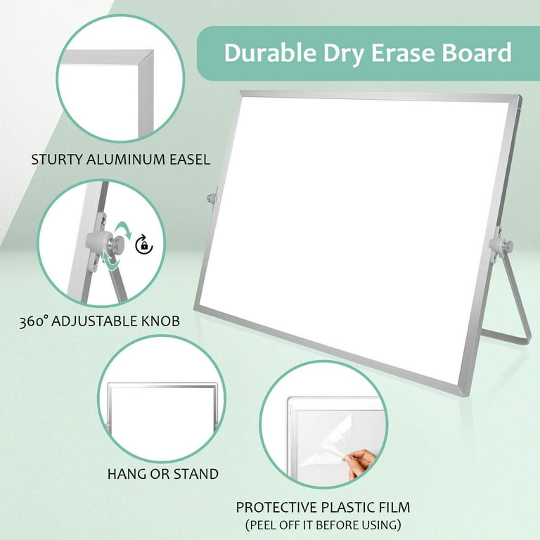 Small Dry Erase White Board 16x12 Double-Sided Magnetic Portable White Board Desktop Foldable Tabletop Whiteboard Easel for Home, Office, Classroom