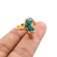 thumbnail image 2 of Natural Oyster Copper Turquoise Coffin Ring, 18K Gold Plated Solid 925 Sterling Silver Jewelry, Wedding Birthday Anniversary Unisex Ring (Oyster Copper Turquoise-yellow gold, Size 7), 2 of 5