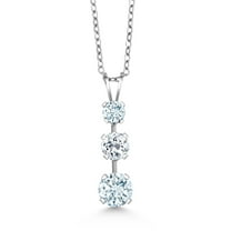 Gem Stone King 925 Sterling Silver Sky Blue Aquamarine 3 Stone Pendant Necklace for Women (1.47 Cttw, Gemstone March Birthstone, Round 6MM, 5MM and 4MM, with 18 inch Chain)