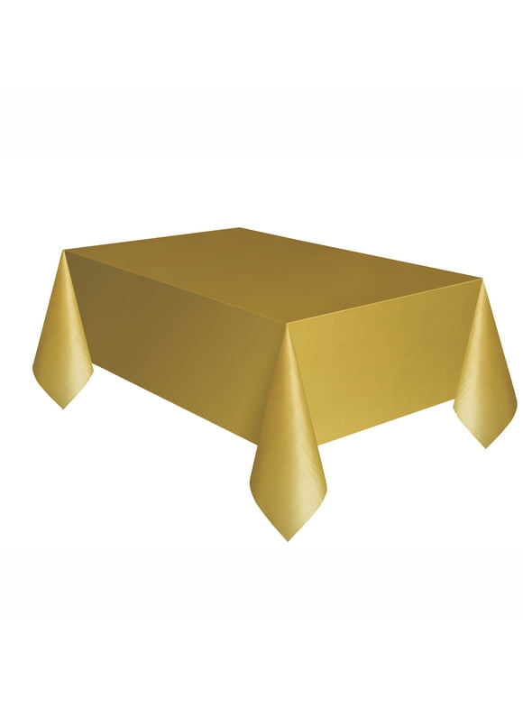 Way to Celebrate! Gold Plastic Party Tablecloth, 108in x 54in