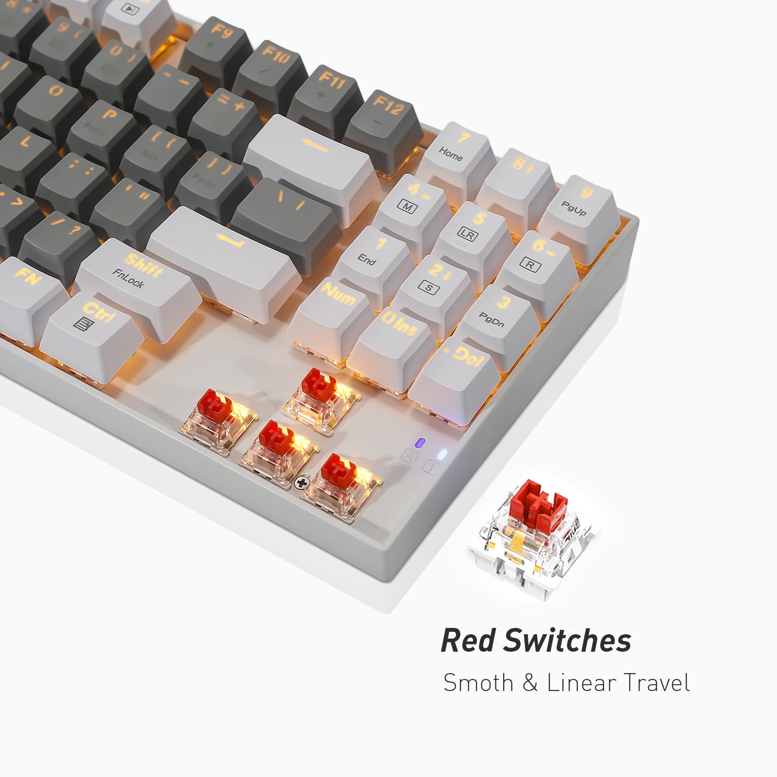 Mechanical Keyboard, E-YOOSO Wired Compact LED Backlit Computer Keyboard with Number Pad, 89 Keys Mechanical Gaming Keyboard with Linear Red Switch for Windows/Mac, Laptop/PC, Grey White