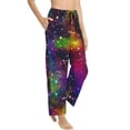 thumbnail image 2 of Disketp Bright Universe Print Women'S Comfy Pajama Pants Casual Drawstring Palazzo Lounge Wide Leg Pants, 2 of 9