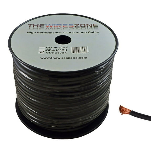 8 Gauge 250 Feet High Performance Flexi Amp Power/Ground Cable 8 AWG Wire Black
