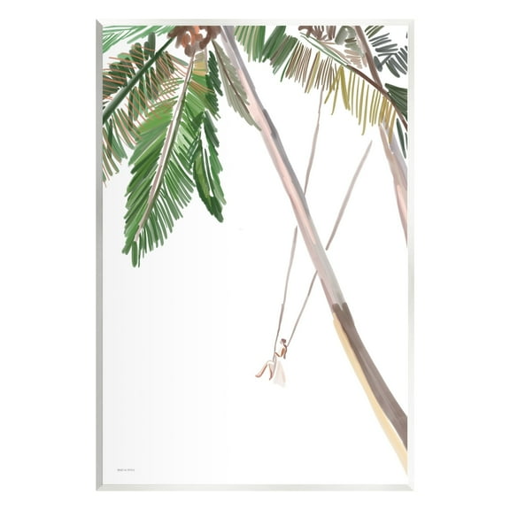 Stupell Industries Girl Swinging Tropical Palm Trees Casual Design Graphic Art Unframed Art Print Wall Art, Design by Amelia Noyes