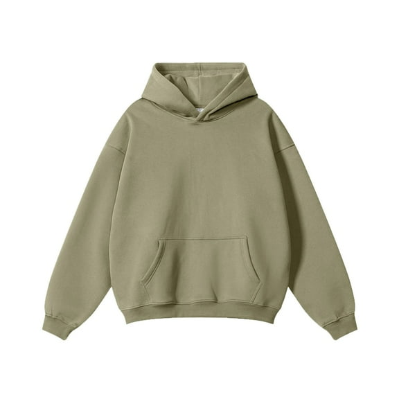 IYTR Men's Hooded Neck Hoodie Long Sleeve Pullover Sweatshirt Leisure Fall Winter Sweatshirts Solid Color Army Green S