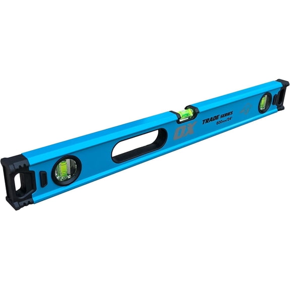 OX Tools Trade 2ft Level Box Beam - Aluminum Body 24 Inch Levels Hand Tools - Magnified Vials, Shock Absorbing End Cap with Soft Grip Handle Leveler Tool