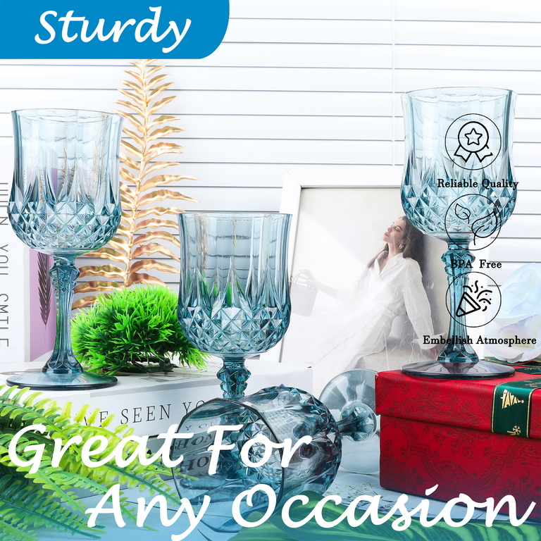 LEYIQU 7oz Plastic Wine GlassesPlastic Goblets Vintage Style Cordial  Drinking Glasses for Wedding Reception, Grand Event Party Supplies